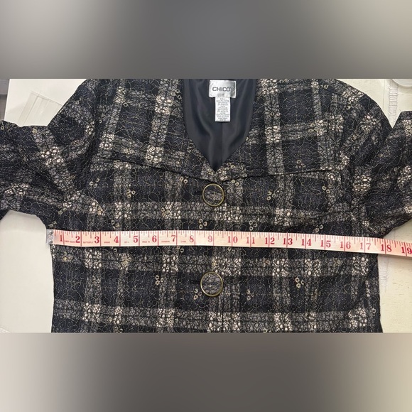 CHICO'S Jacket Size 0 Small Lacey Plaid Jacket Black 3/4 Sleeves - Picture 5 of 8